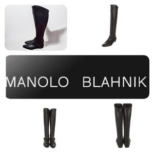 MANOLO BLAHNIK Size 36/US 6 Black Leather Low-Heeled Tall Back- Zip Boots Italy